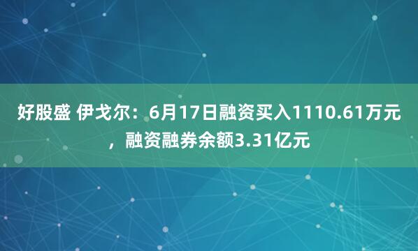 好股盛 伊戈尔：6月17日融资买入1110.61万元，融资融券余额3.31亿元